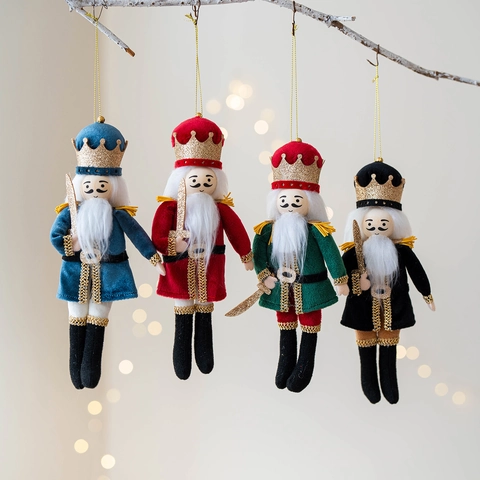 Schiaccianoci Soldato Ornamenti Appesi Albero Di Natale Stoffa Velluto Glitter Decorazione Tradizionale Festiva