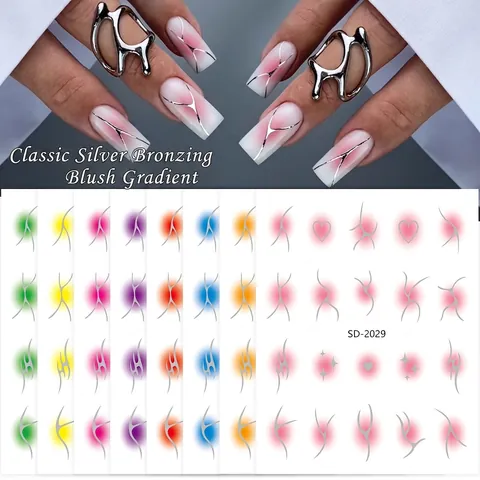 Nagelkunst Aufkleber Blush Gradient Hot Silver Y2K Stil Sterne Herzen Aura Maniküre Dekoration Trendig