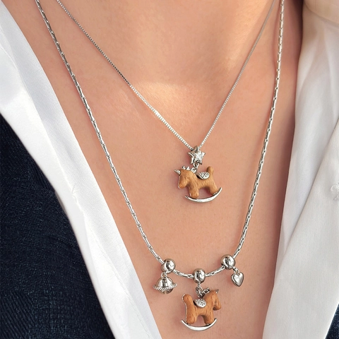 Collana Con Pendente Cavallo A Dondolo In Legno Rame Zircone Cuore Campanello Gioielli Retro Per Donna