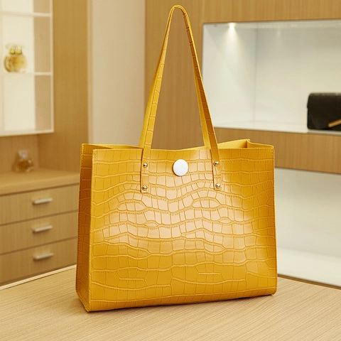 Dames Shopper Grote Capaciteit PU Leer Krokodillenreliëf Geometrische Print Schoudertas Retro Casual Kantoor Handtas