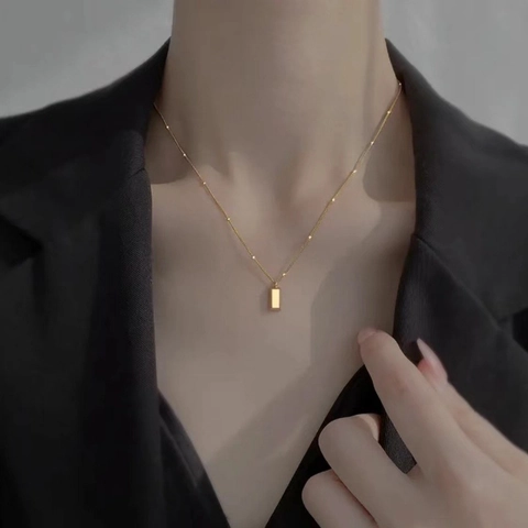 Hanger Ketting Titanium Staal Minimalistisch Rechthoek Goudstaaf Gepolijst Spiegelafwerking Station Ketting Voor Dames