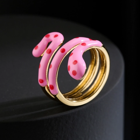 Anillo Serpiente Cobre Chapado Oro 18K Esmalte Colores Lunares Espiral Joyería De Moda Mujer