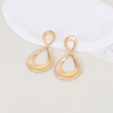 Large Geometric Dangle Earrings Textured Gold Plated Iron Retro Statement Jewelry For Women