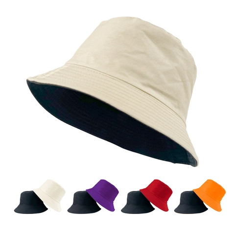 Sombrero de Pescador Reversible de Algodón Color Sólido Unisex Plegable Protección Solar Exterior Playa para Hombres Mujeres