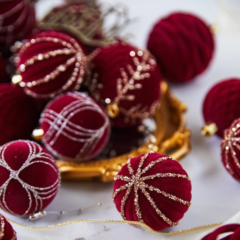 Christmas Tree Hanging Ornaments Flocking Balls Velvet Bows Reindeer Candy Shapes Holiday Home Party Decoration Glitter