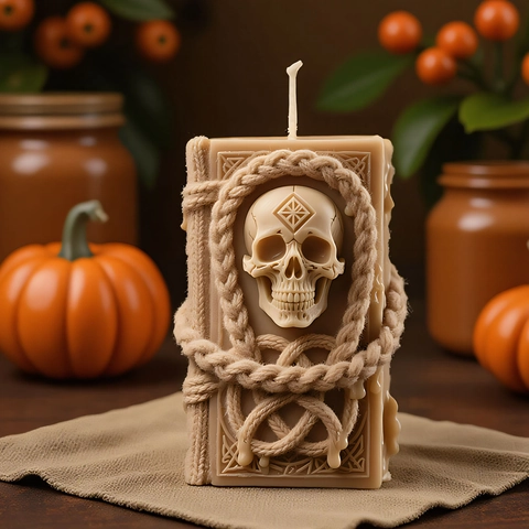 Skull Candle Silicone Mold Halloween DIY Aromatherapy Wax Gothic Book Relief Lace Design Craft Tool