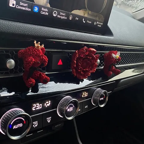Red Bear Peony Flower Car Air Vent Aromatherapy Clip Gypsum Diffuser Stone Fragrance Ornament Automotive Interior Decor