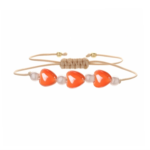 Bracciale Intrecciato A Mano Con Cuore In Ceramica E Perla Artificial Imitazione Gioielli Boho Regolabili Per Donna Quotidiano