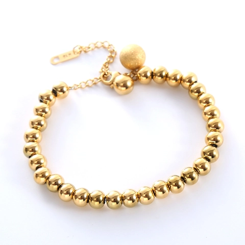 Pulsera De Cuentas De Acero Inoxidable 316L Pulida Colgante De Perla Esmerilada Cierre De Langosta Joyas Mujer