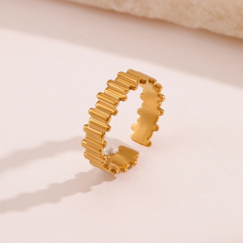 Anillo De Banda Acanalado Geométrico Acero Inoxidable Chapado En Oro Ajustable Abierto Para Mujer Joyería De Moda Moderna