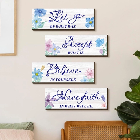 Inspirational Quote Wooden Wall Hanging Plaques Watercolor Floral Art Pastoral Style Home Living Room Bedroom Decor