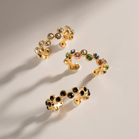 Wellenförmiger Offener Ring Edelstahl 18K Vergoldet Zirkon Eingelegt Modeschmuck Für Frauen Geometrischer Individueller Stil