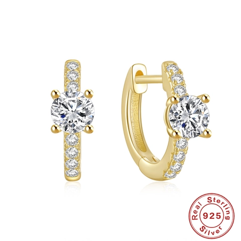 Runde Zirkonia Creolen Mit 925 Sterling Silver Earring Post Vier Krallen Huggie Elegante Funkelnde Schmuck Für Damen