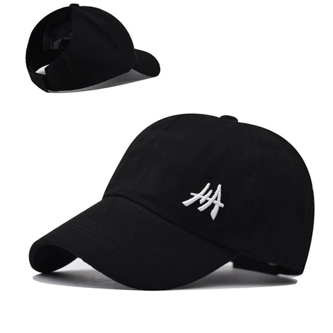 Women Cotton Baseball Cap With Ponytail Hole Adjustable High Messy Bun Sports Sun Hat Casual Embroidered Solid Color