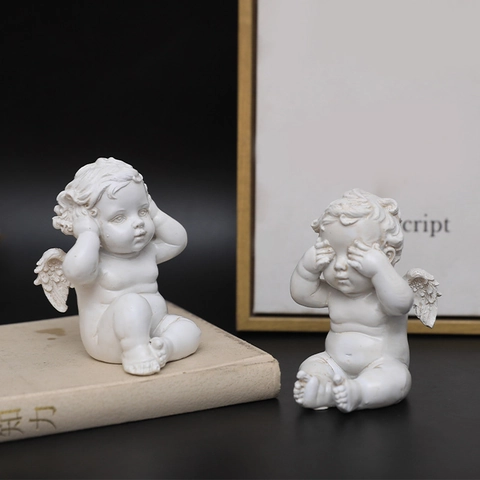 Nordic Retro Angel Cherub Figurines Resin Candle Holder Desktop Sculpture Hear See Speak No Evil White Home Decor Ornament