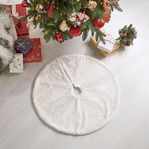Falda De Árbol De Navidad De Lujo Piel De Conejo Sintética Blanca Alfombra Redonda De Felpa Suave Para Decoración Del Hogar