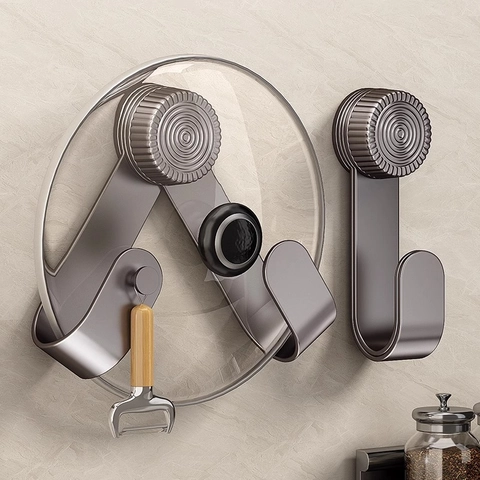 Wall Mounted Pot Lid Rack Stainless Steel Suction Cup Adjustable Rotating Kitchen Storage Organizer Cutting Board Holder
