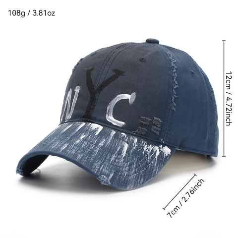 Casquette De Baseball En Coton Lavé Graffiti NYC Vintage Distressed Éclaboussures De Peinture Chapeau De Soleil Réglable