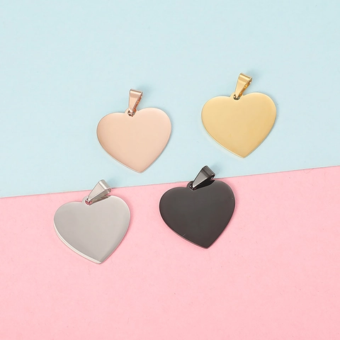 Heart Shaped Pendant 304 Stainless Steel Mirror Polished DIY Jewelry Accessories Charm Pet ID Tag