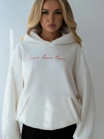 Women Oversized Hoodie Cotton Fleece Lined Loose Sweatshirt Letter Print Kangaroo Pocket Drop Shoulder Streetwear White