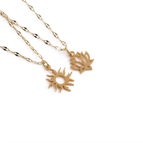 Collier Pendentif Lotus Soleil Creux Or Acier Inoxydable Bijoux Pour Femmes Élégant Tendance Minimaliste