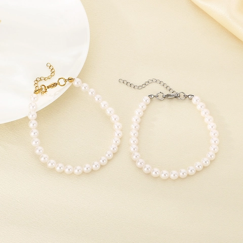 Elegante Bracciale In Künstliche Perle Di Vetro Bianco Rotondo Per Donna Gioielli Minimalisti In Imitazione Perla Artificial Con Catena Di Estensione Regolabile