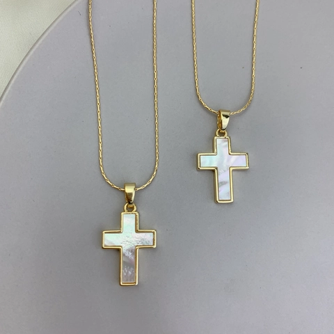 Collar Con Colgante De Cruz Incrustación De Nácar Blanco Cadena De Serpiente De Cobre Joyería Religiosa Para Mujer