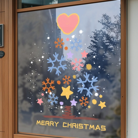 Christmas Window Sticker PVC Static Film Colorful Snowflake Tree Double Sided UV Print Festive Glass Decor No Glue