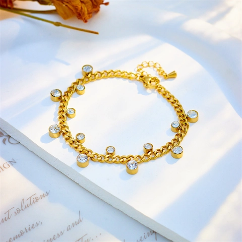 Bracelet Chaîne Minimaliste en Acier Inoxydable Avec Strass Pour Femmes Style Coréen Circulaire Irrégulier Plaqué Or Bijou