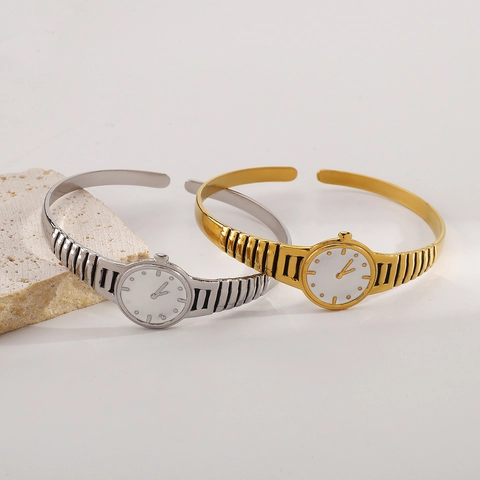 Bracciale Rigido in Acciaio Inossidabile Stile Orologio per Donna Trama Cinturino Vintage Gioielli di Moda Geometrici