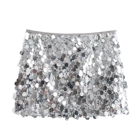 Sexy High Waist Sequin A-Line Skirt For Women Glitter Patchwork Mini Skirt For Party Banquet Clubwear Sparkly Bottom