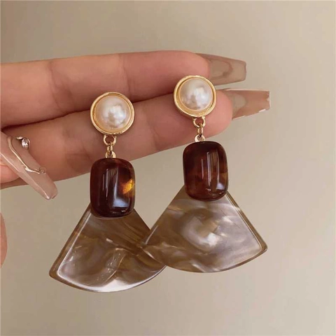 Pendientes Colgantes De Resina Geométricos Retro Con Perla Artificial De Imitación Y Poste De Plata De Ley 925 Para Mujer