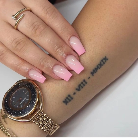 Press On Nägel Pink Gradient Glänzend Kurz Ballett Trapez Falsche Nagelkunst Für Frauen Tägliche Maniküre