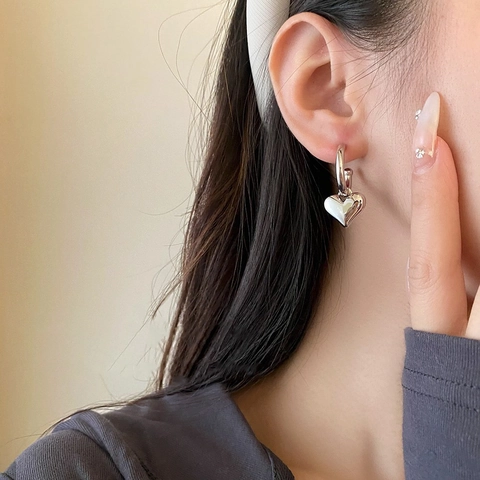 Minimalist Vintage Silver Heart Hoop Earrings For Women Copper Electroplated Geometric Dangle Drop Earrings Jewelry
