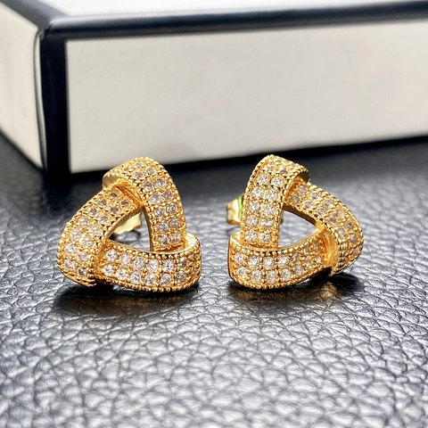 Geometric Interlocking Triangle Stud Earrings With Cubic Zirconia Copper Body And 925 Sterling Silver Earring Post