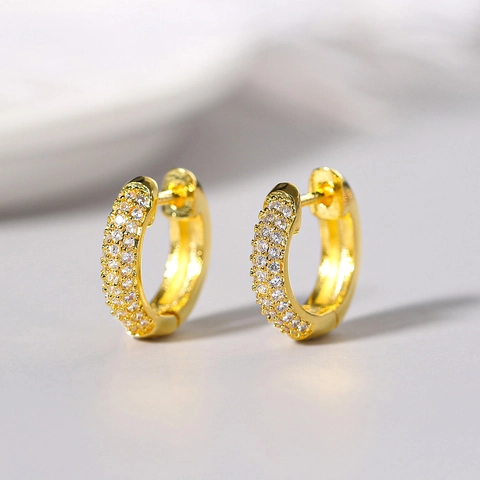 Kupfer Creolen Mit Drei Reihen Zirkonia CZ Hip Hop Vergoldet Huggie Für Herren Und Damen Modeschmuck