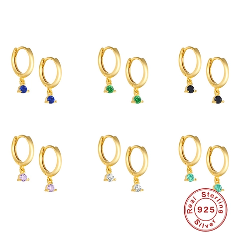 925 Sterling Silver Zirconia Hoop Earrings For Women Eight Hearts And Arrows Round Colorful Gemstone Pendant Earrings Trendy Jewelry