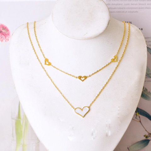 Elegant Double Layer Titanium Steel Gold Necklace For Women Small Butterfly Heart Shell Pendant Titanium Steel Chain Jewelry Gift