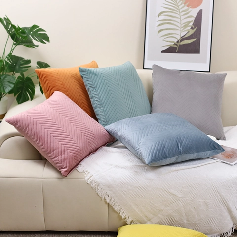 Moderne Samt Kissenbezüge Chevron Gesteppt Wellenmuster Weich Kissenhülle Für Sofa Schlafzimmer Dekoration Unsichtbarer Reißverschluss
