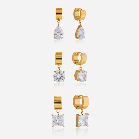 18K Gold Plated Stainless Steel Zirconia Hoop Earrings For Women Square Round Waterdrop Geometric Dangle Earrings Jewelry