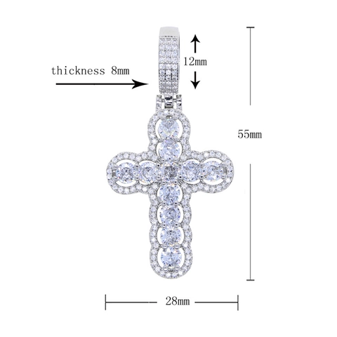 Iced Out Hollow Cross Pendant Necklace Copper Zirconia Hip Hop Jewelry For Men Women Party Gift Silver Color Twist Chain