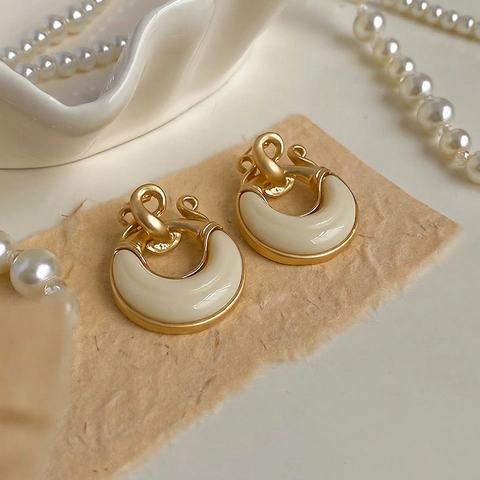 Vintage Hoop Earrings Hollow Geometric Gold Metal With Silver Earring Post Resin Inlay Elegant Fashion Jewelry Women