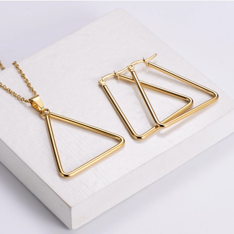 Geometric Triangle Jewelry 316L Stainless Steel 18K Gold Plated Necklace And Earrings Minimalist Fashion Women