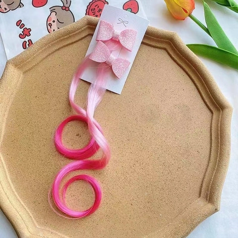 Fermaglio Capelli Parrucca Sfumata Per Bambini Fiocco Paillettes Estensione Sintetica Lunga Riccia Posticcio Festa Ragazze