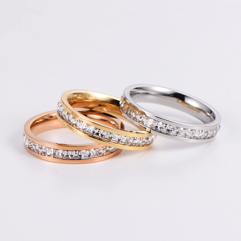 Anello Eternità Acciaio Inossidabile 304 Fila Completa Zirconia Quadrata Gioielli Moda Stile Ins Per Donne