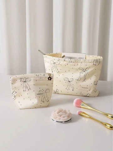 Kosmetiktasche Canvas Schleife Polka Dot Tragbare Reise Kosmetikbeutel Aufbewahrungstasche Reißverschluss Organizer Damen