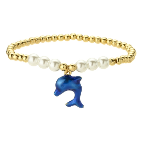 Dolphin Charm Beaded Bracelet Copper White Imitation Artificial Pearl Zircon Ocean Beach Minimalist Fashion Jewelry For Women