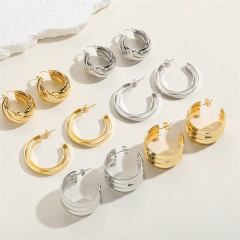 Übertriebene Breite Kreolen Für Frauen Kupfer Gedreht Kreuz C-Form Mode Statement Schmuck Gold Platin Beschichtet