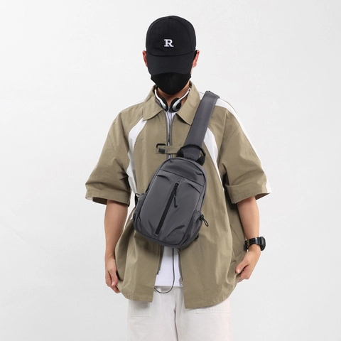Herren Wasserdichte Oxford Brusttasche Umhängetasche Mit USB Ladeanschluss Multi Taschen Lässig Reisen