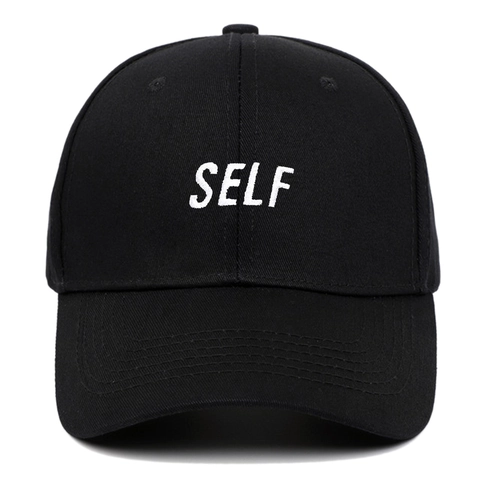 Casquette de Baseball Noire avec Broderie Lettres SELF pour Homme Femme Décontracté Extérieur Visière Courbée Coton Chapeau de Soleil Réglable